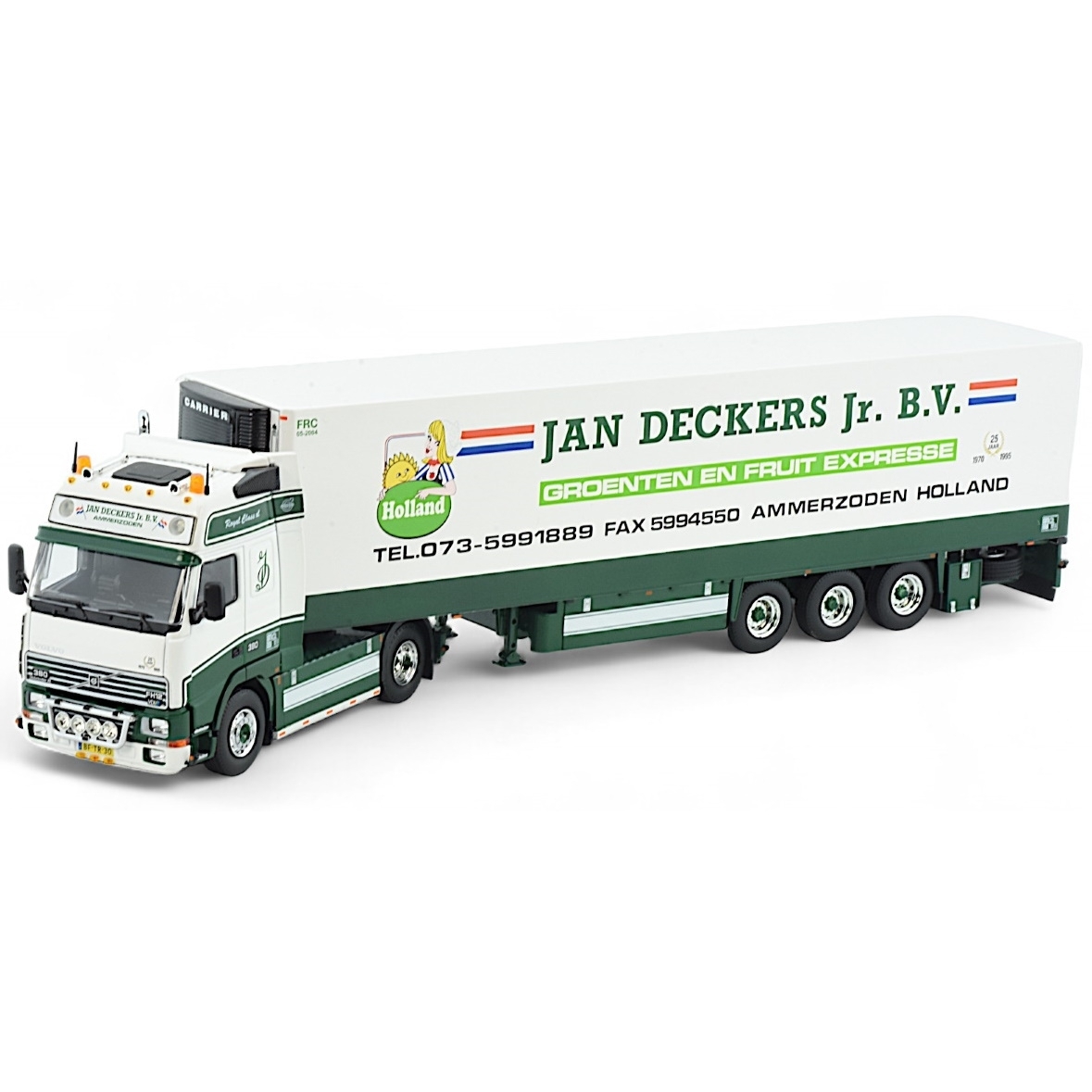 85750 - Tekno - Volvo F01 GL XL mit 3achs Kühlauflieger - Jan Deckers - NL -