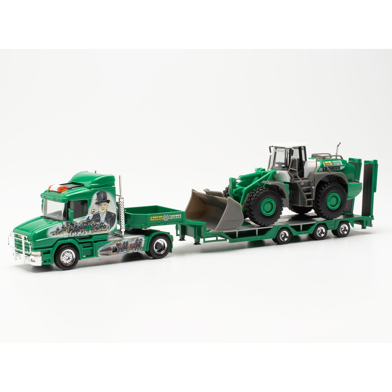 315562 - Herpa - Scania Torpedo with Allrounder trailer and Liebherr wheel loader "Funke, Visbek"