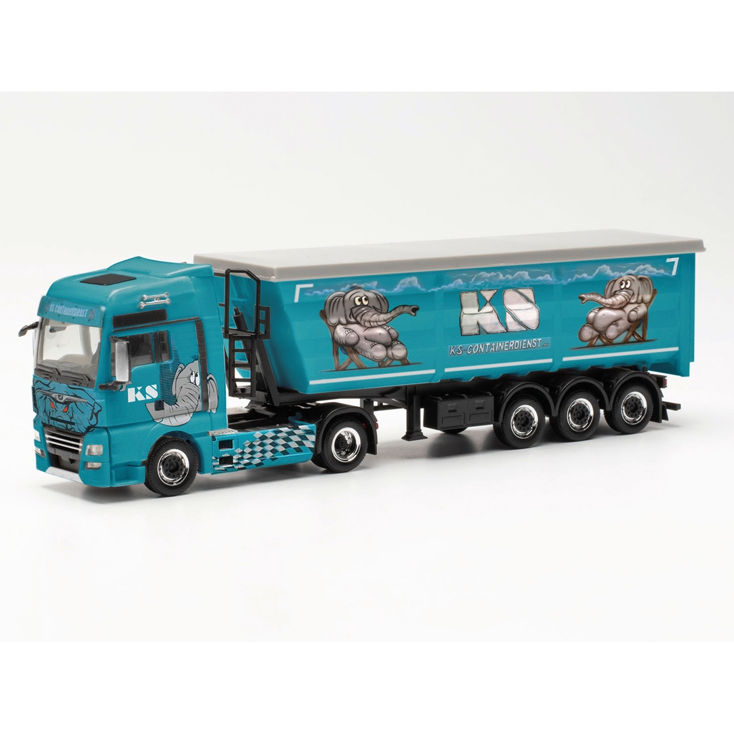 316538 - Herpa - MAN TGX XXL Euro6c with Kempf steel halfpipe semitrailer "KS Containerdienst"