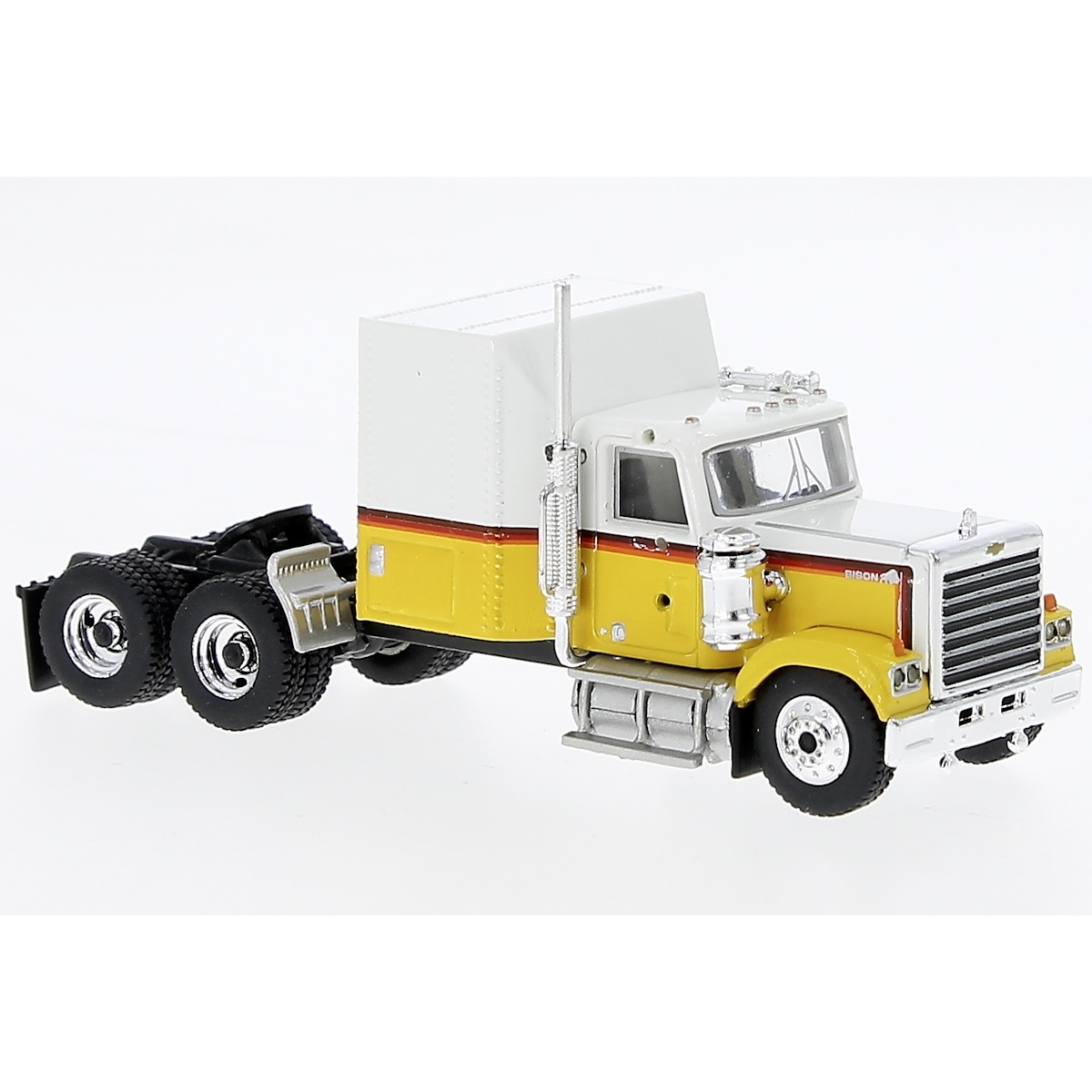 85782 - Brekina - Chevrolet Bison 3axle truck tractor `1980, white/yellow