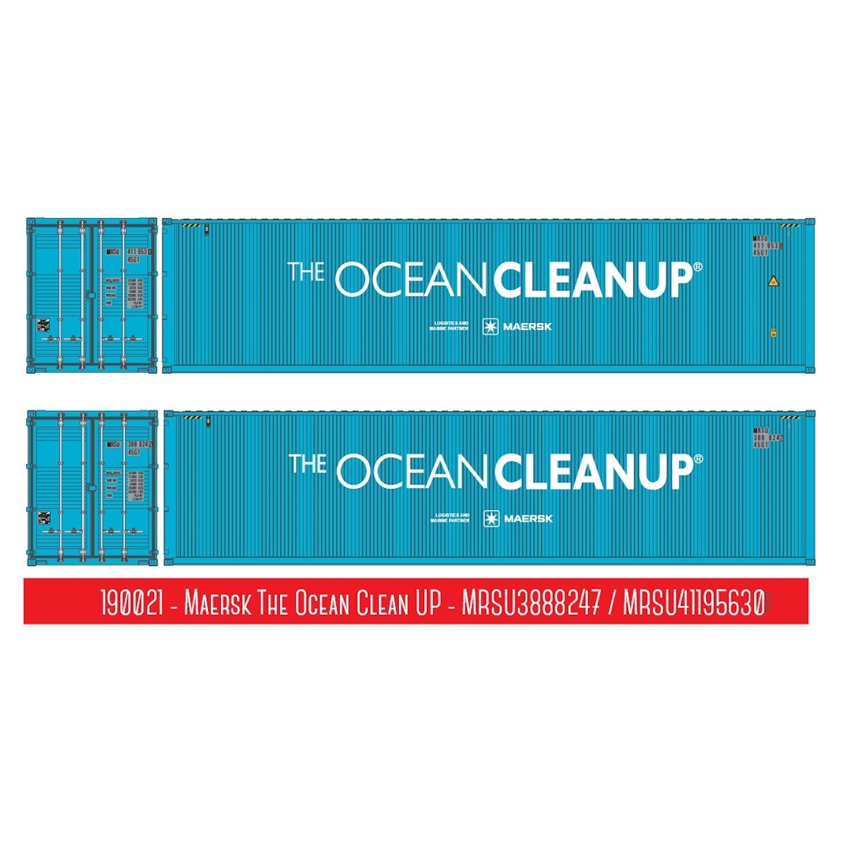 190021 - PT-Trains - Set 2x 40ft. HC Container "Maersk / The Ocean Cleanup - MRSU3888247 & 41195630"