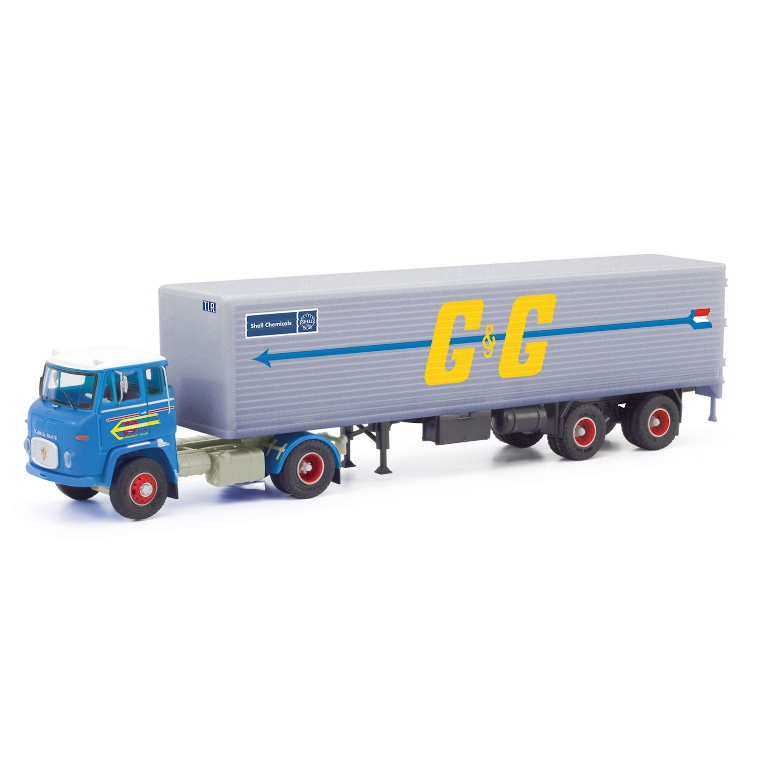 87MBS026222 - Herpa - Scania Vabis LB 76 with ribbed box trailer "Goedkoop & De Geus" NL