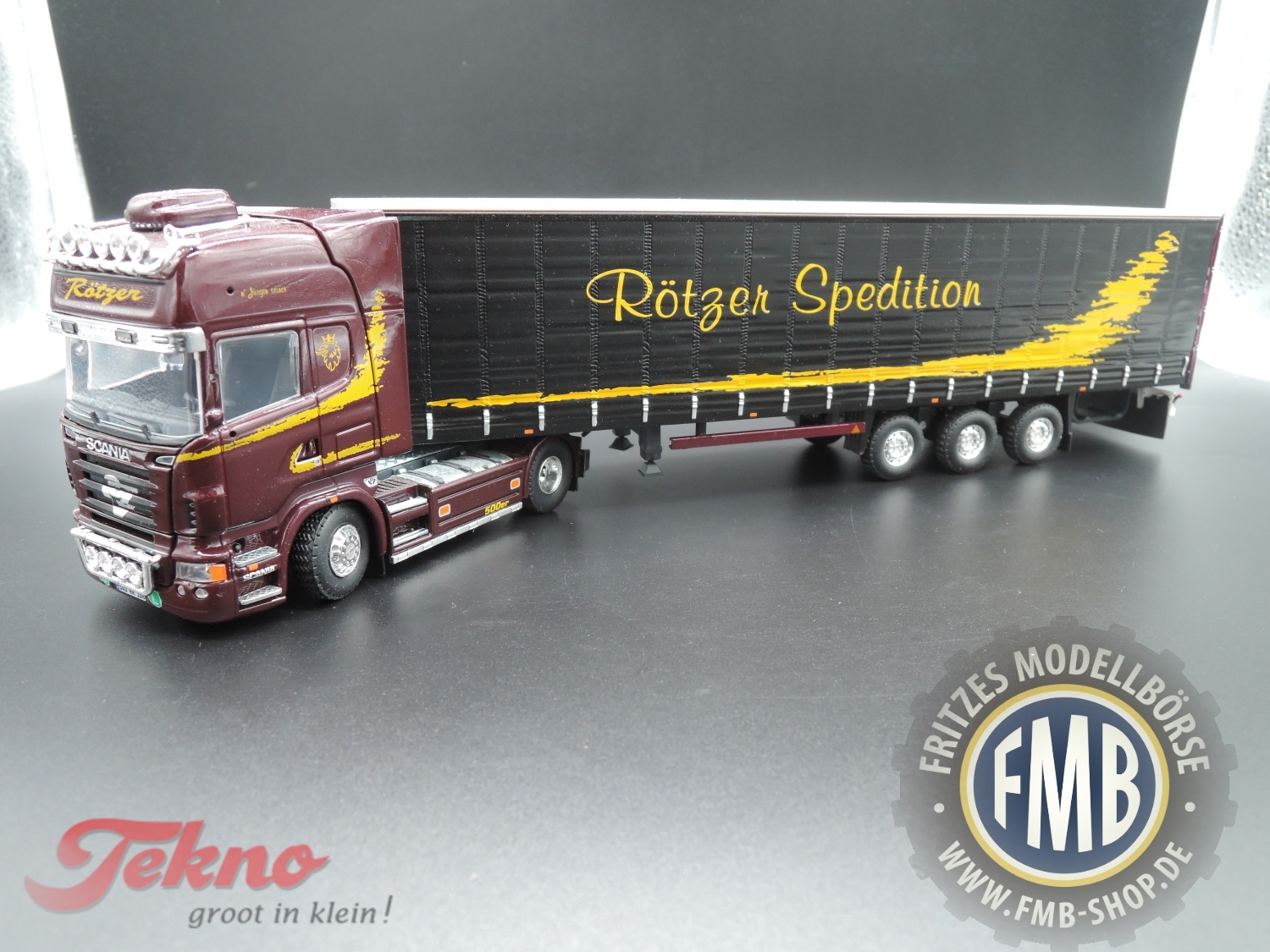 58969 - Tekno - Scania R 500 TL V8 mit 3achs Schiebeplanenauflieger - Rötzer Spedition - D -