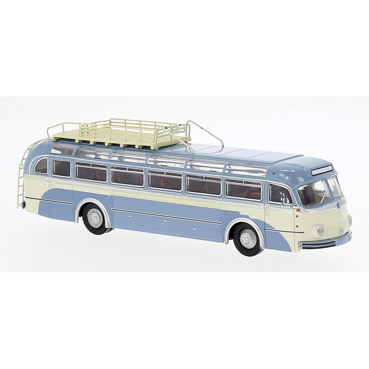 50506 - Brekina - Mercedes-Benz O 6600H `1951 Reisebus mit Dachträger, hellblau / beige