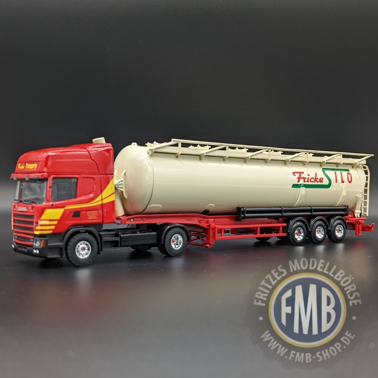 49011 - Lion Toys - Scania TL mit 3achs Kippsiloauflieger - FRICKE Silo - D -