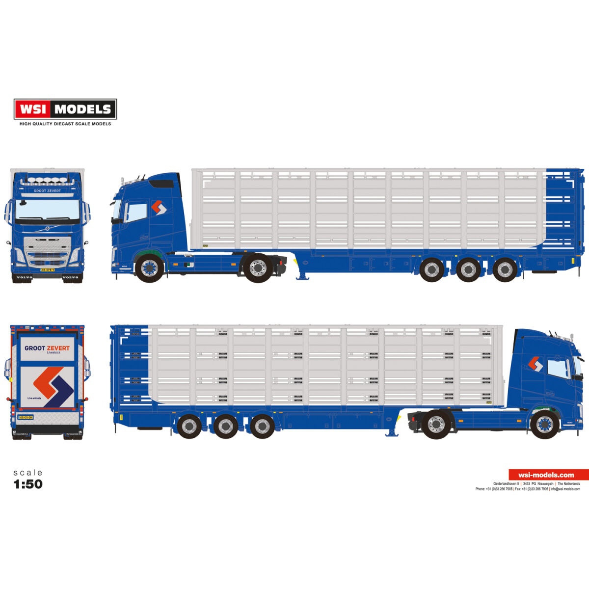 01-4259 - WSI - Volvo FH5 Globetrotter mit 3achs Tiertransportauflieger - Groot Zevert - NL