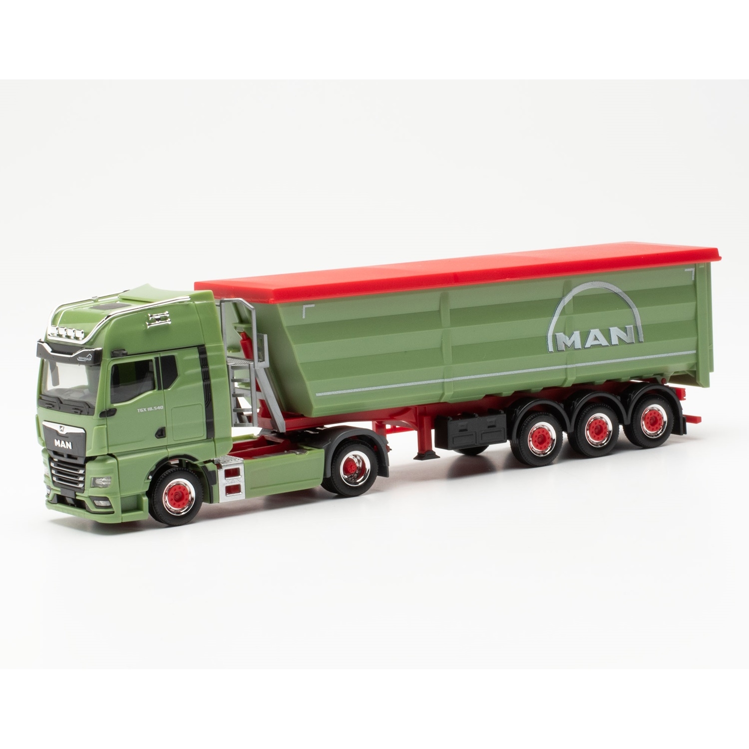 955355 - Herpa - MAN TGX GX 18.540 with Kempf steel volume tipp semitrailer, light green