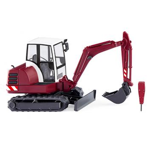 065808 - Wiking - Schaeff HR 18 mini excavator with shovel and hammer - dark red