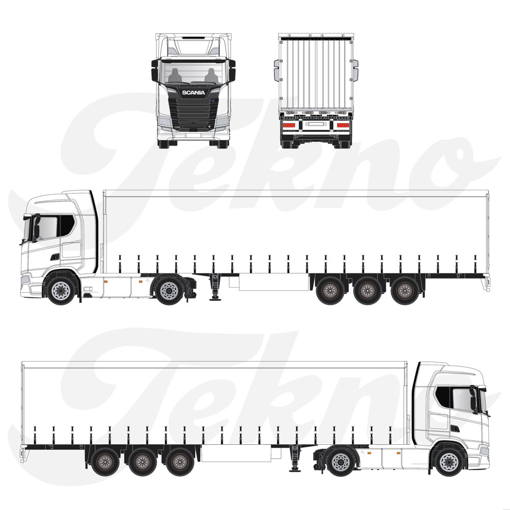 87403 - Tekno - Scania CS Highline with 3axle curtain side trailer - basis - white - 1/87 -