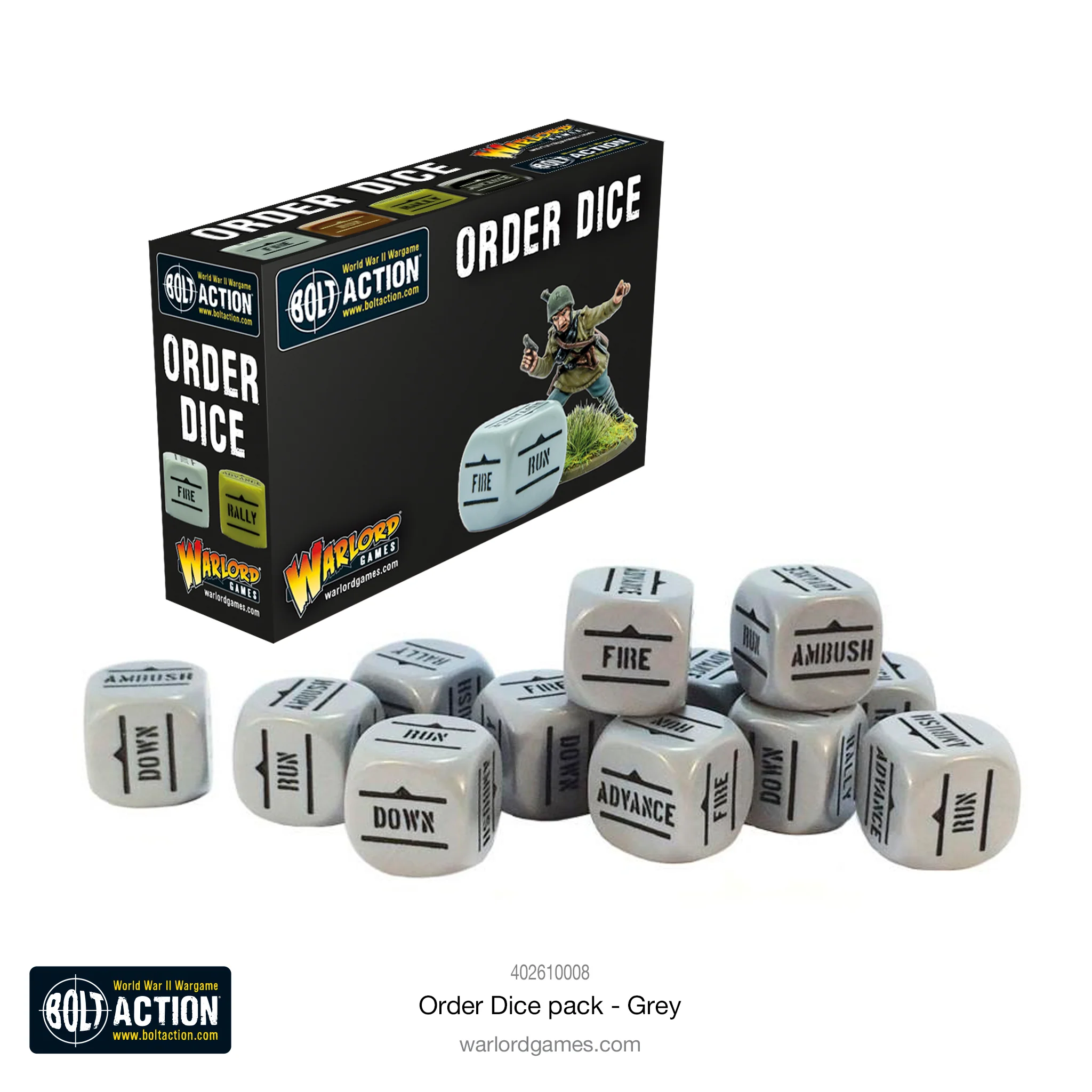 402616008 - Bolt Action - Germans - Order Dice Pack, grey ( 12 dices )