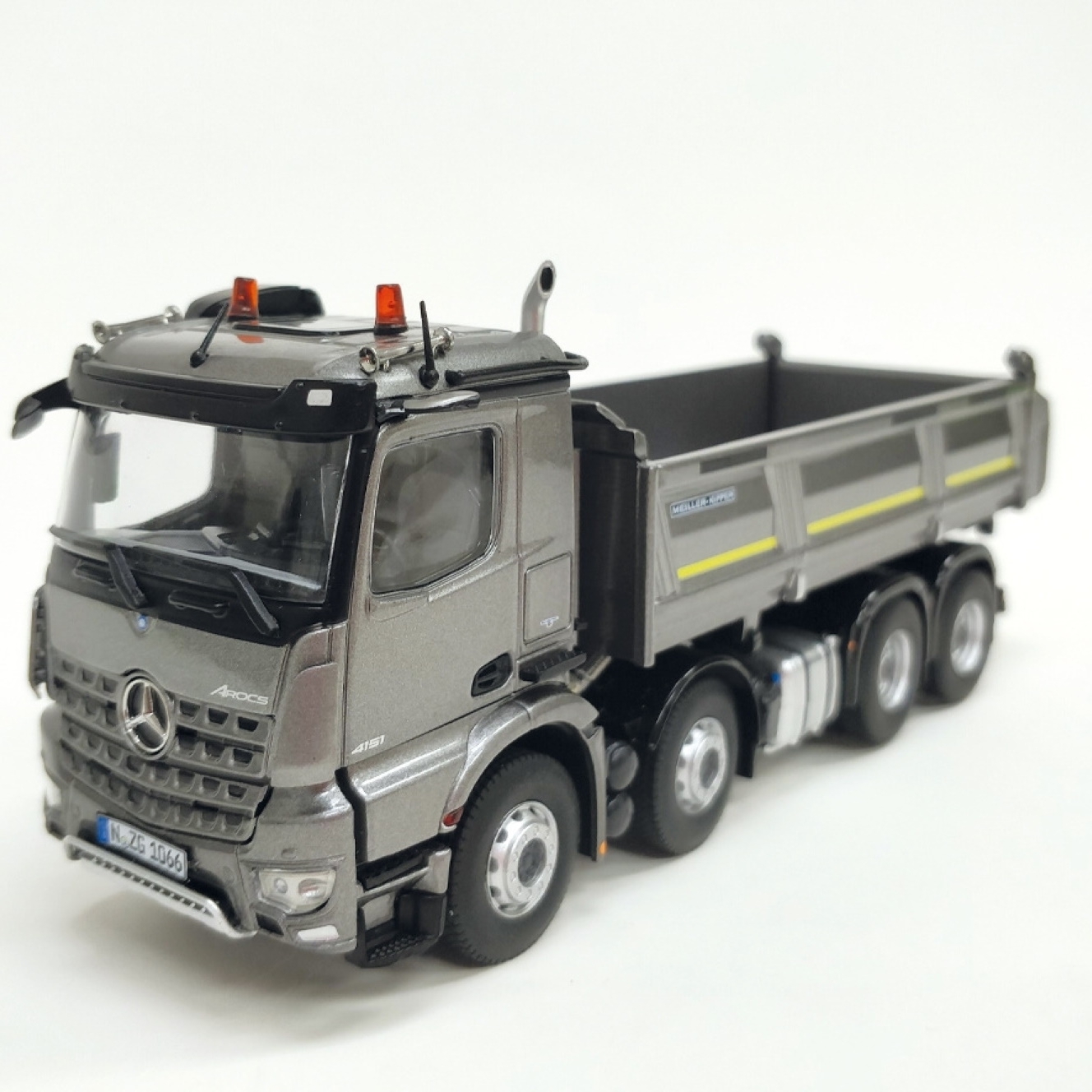 1066/55 - NZG - Mercedes-Benz Arocs M 8x4 Meiller tipper - silver grey  -