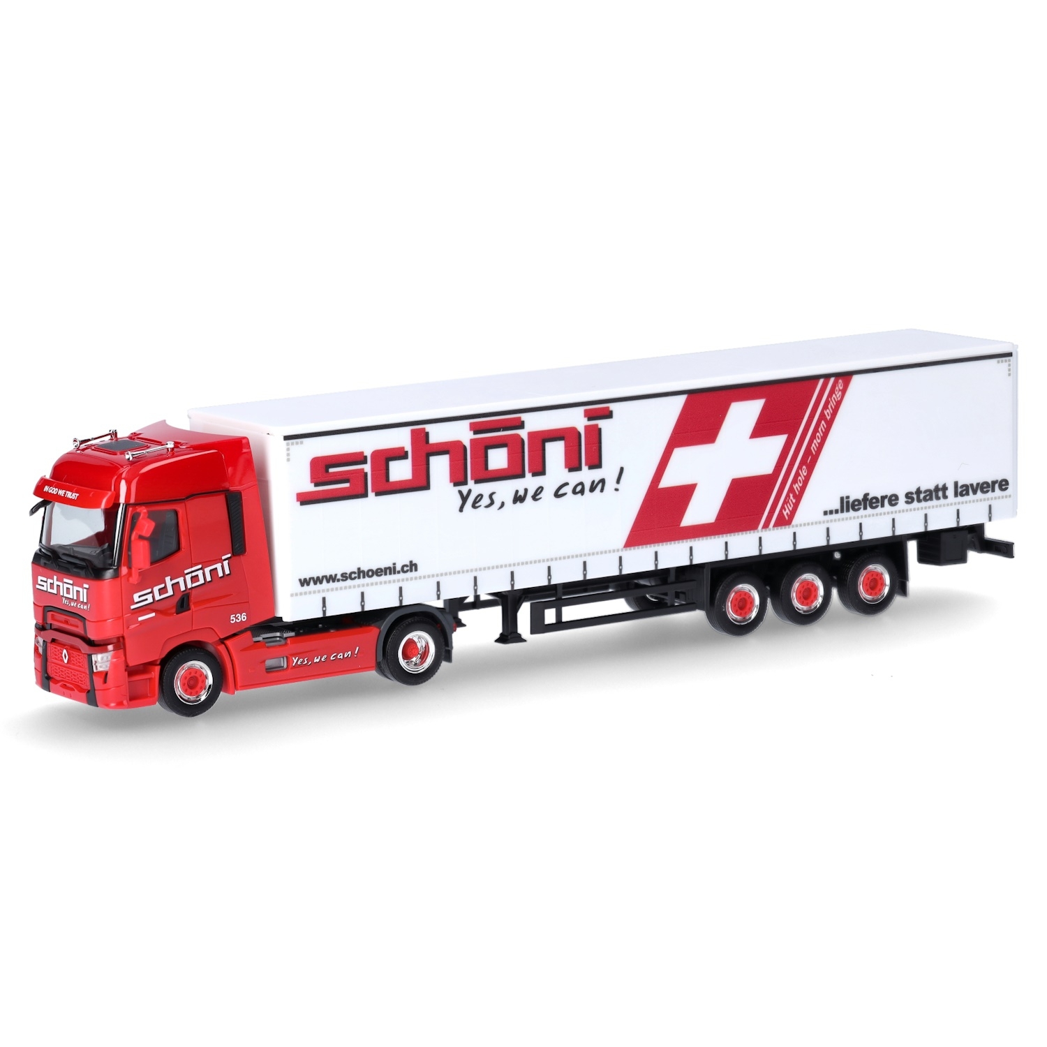 945172 - Herpa - Renault T facelift with curtainside trailer "Schöni" CH