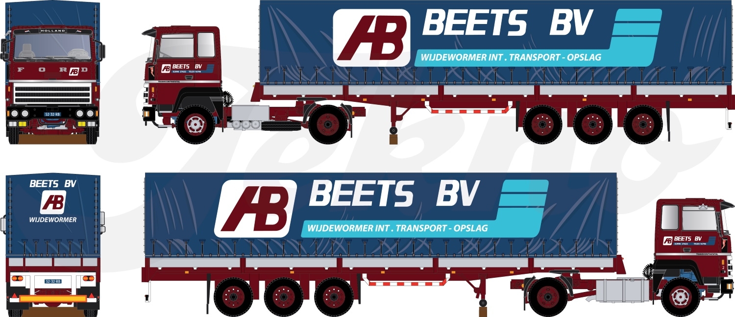 84933 - Tekno - Ford Transcontinental 4x2 mit 3achs klassischen Planenauflieger - Beets BV - NL -