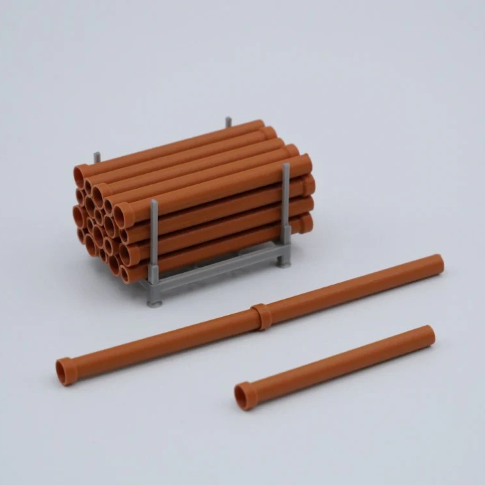 150117 - 3D-Druckfactory - KG-tubes DN200, orangebrown in transport rack - 20 pieces