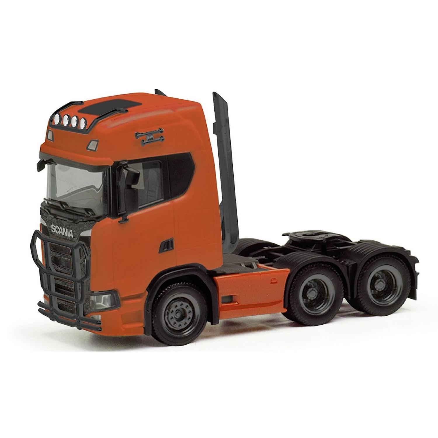 957847 - Herpa - Scania CS Highline 6x4 Zugmaschine mit grauen Anbauteilen, gelborange