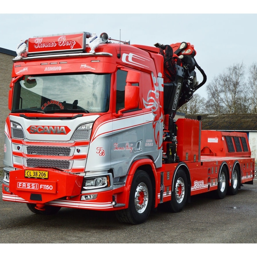 01-4444 - WSI - Scania R 8x4 Flachbett mit Kran Fassi 1100 + JIB - Thomas Berg - DK -