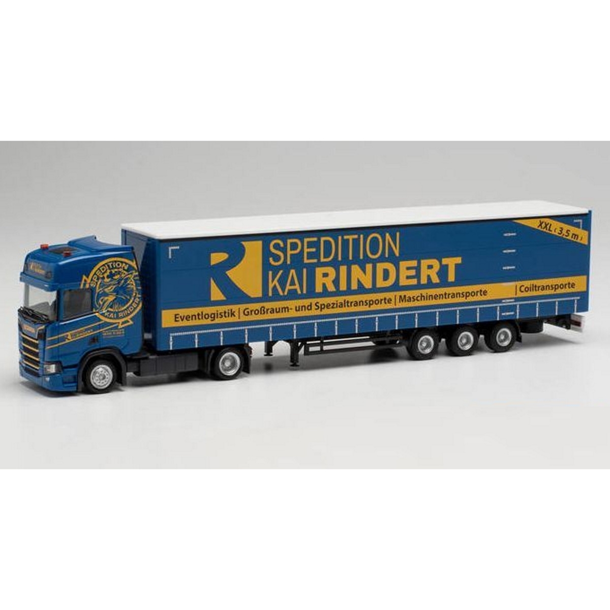 949361 - Herpa - Scania CR Highline Lowliner Gardinenplanen-Sattelzug "Kai Rindert"