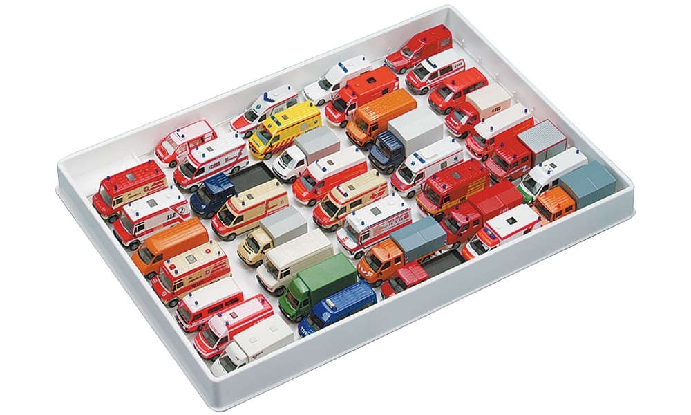 029278 - Herpa - Transporter-Sammelbox, weiß, für 39 Modelle, Abmessungen: 40cm x 28cm x 4,5cm