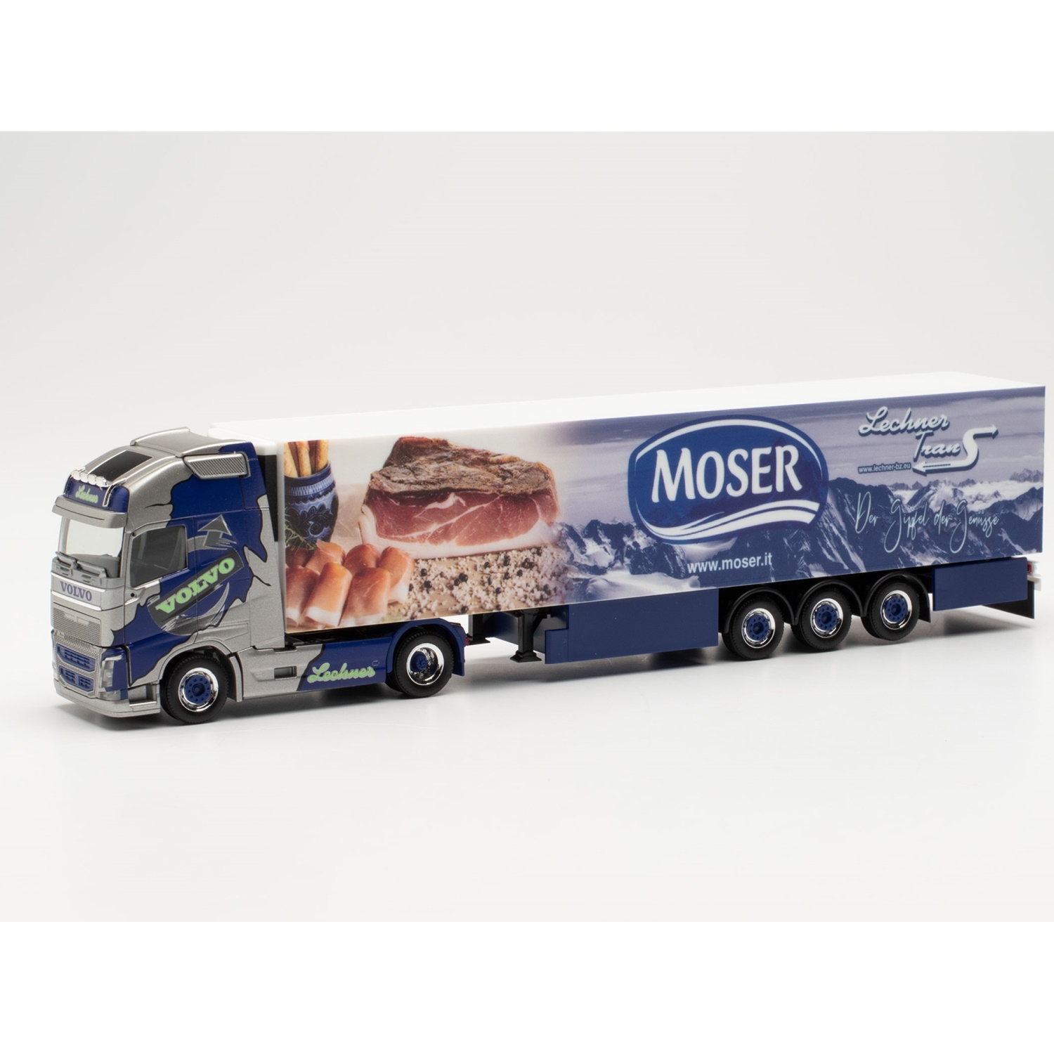 315074 - Herpa - Volvo FH16 Globetrotter XL reefer box semitrailer "Lechner Trans / Moser" IT