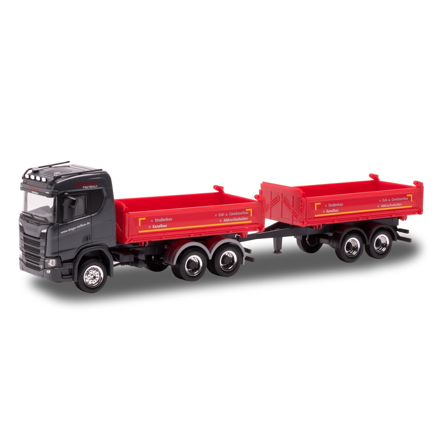 952927 - Herpa - Scania CR tipper truck/tandemtrailer "Dreger Tiefbau"