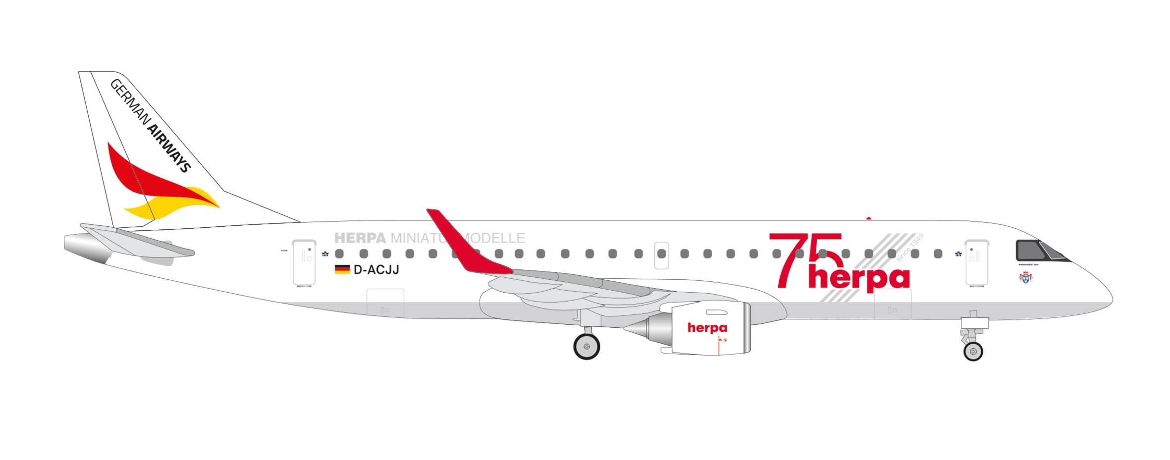 537940 - Herpa Wings - German Airways Embraer E190 "Herpa 75 Years" -  D-ACJJ -