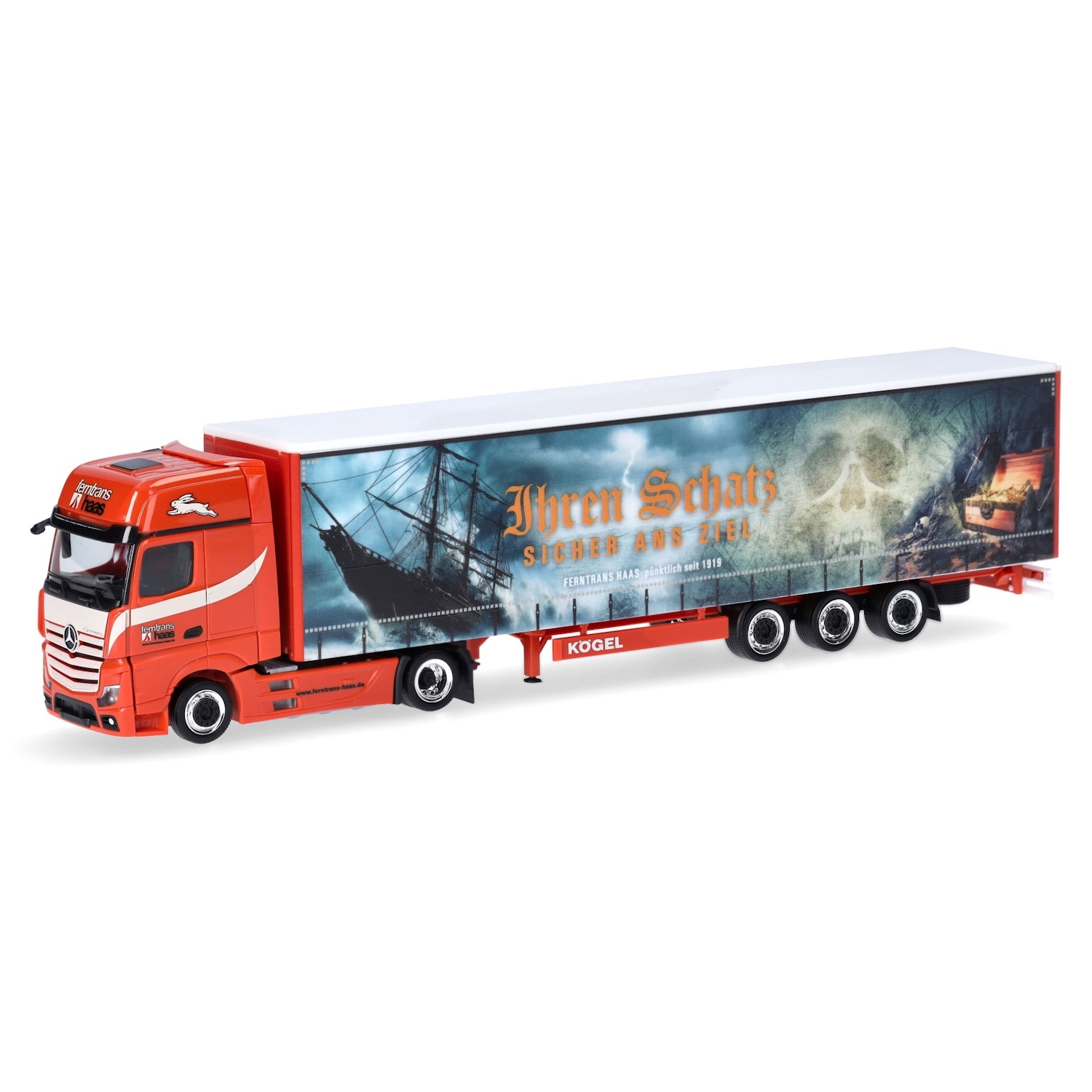 317450 - Herpa - MB Actros L GigaSpace Lowliner Gardinenplanen-Sattelzug "Ferntrans Haas"