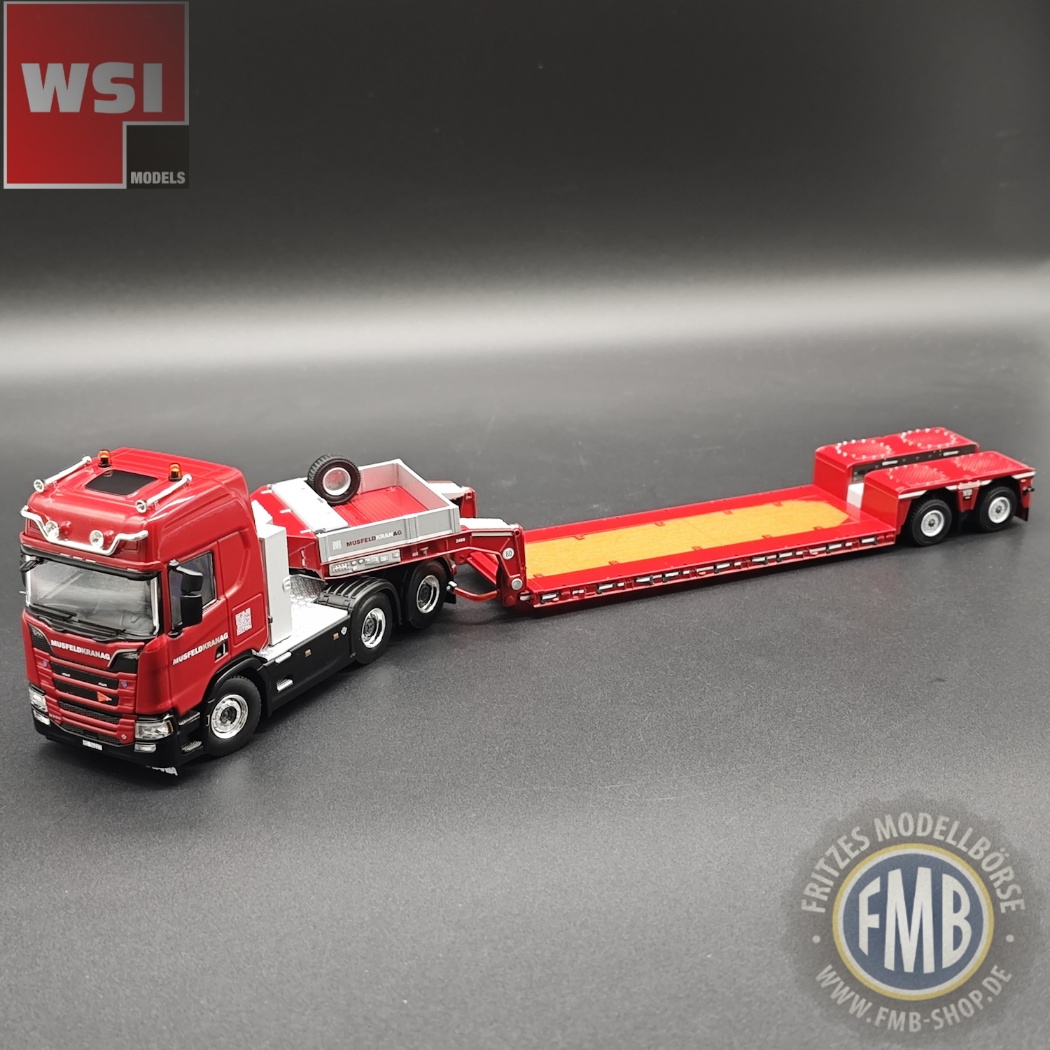 02-3386  - WSI - Scania R Highline CR20H 6x4 mit 2 achs Nooteboom Tieflader - Musfeld Kran AG - CH -