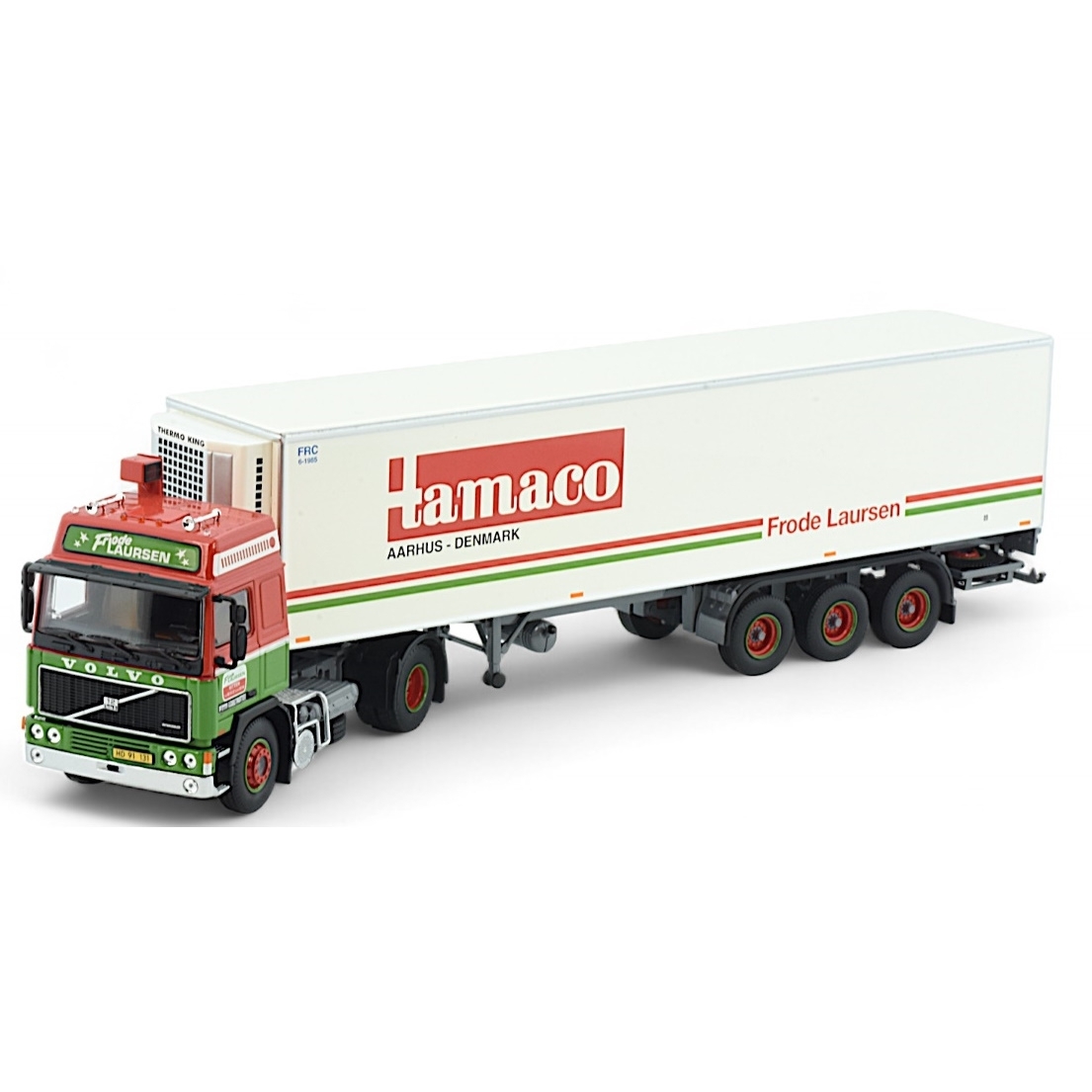 85518 - Tekno - Volvo F12 GL mit 3achs Kühlauflieger - Frode Laursen - DK -