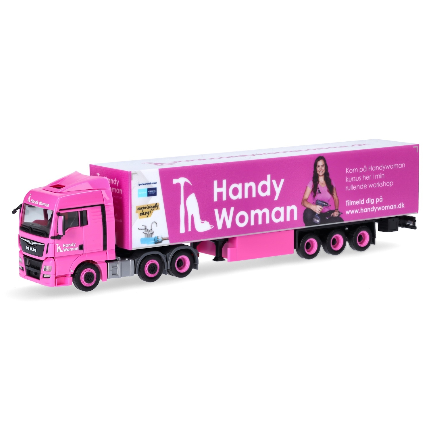 954600 - Herpa - MAN TGX XLX with box semitrailer "Handy Woman" - DK