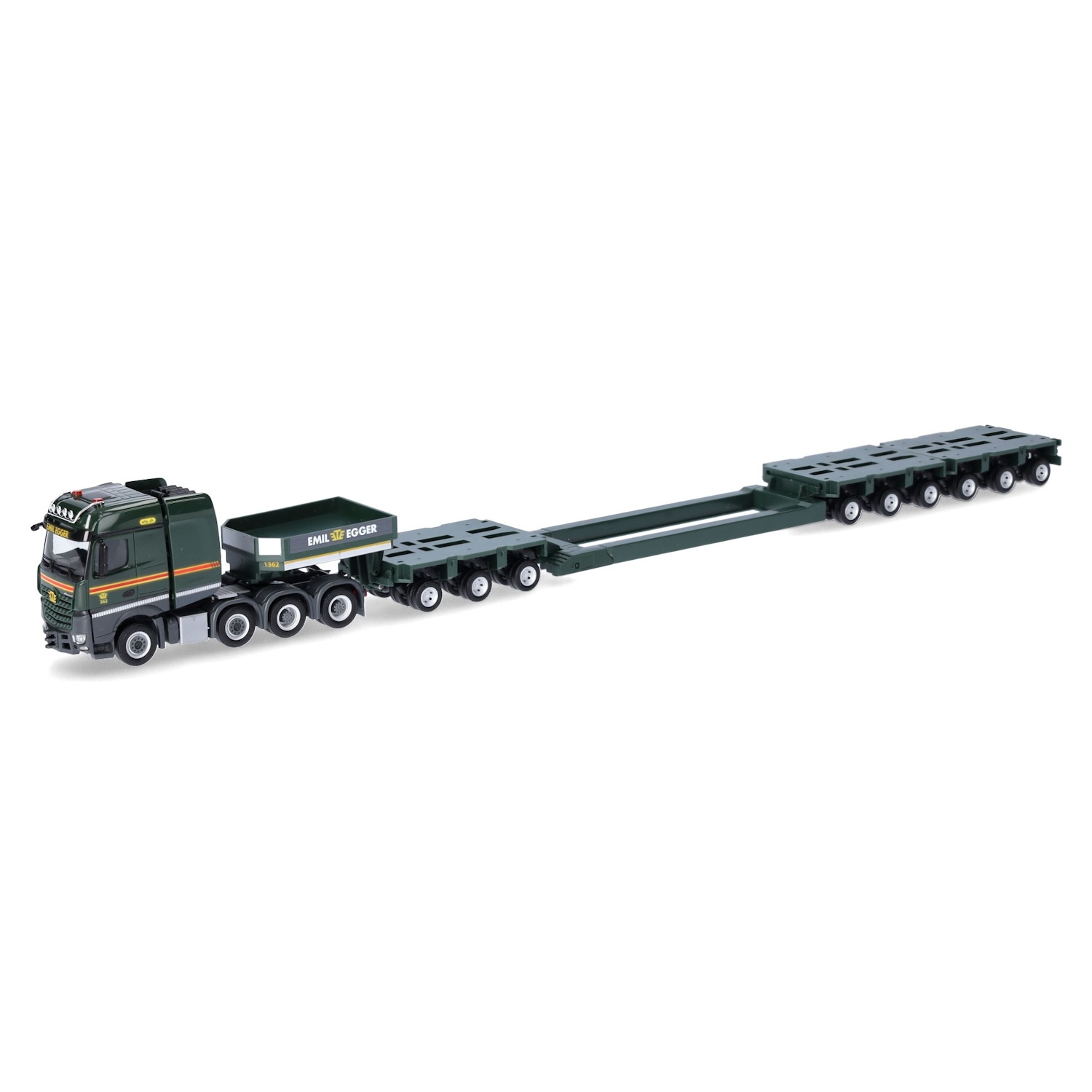 317337 - Herpa - Mercedes-Benz Arocs SLT BigSpace with low loader "Emil Egger" CH