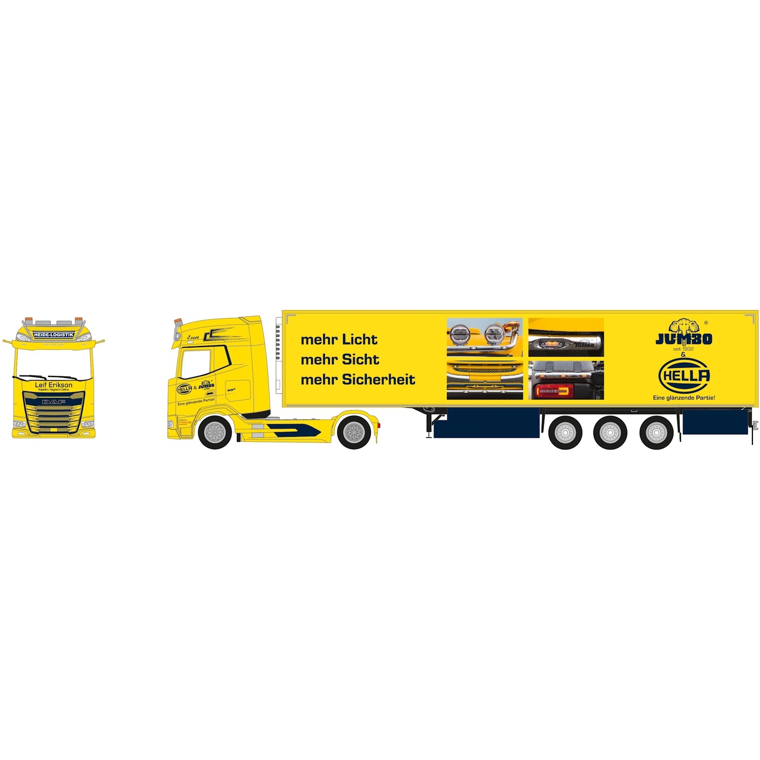 956932 - Herpa - DAF XG+ with reefer box semitrailer "Heide Logistik / Hella"