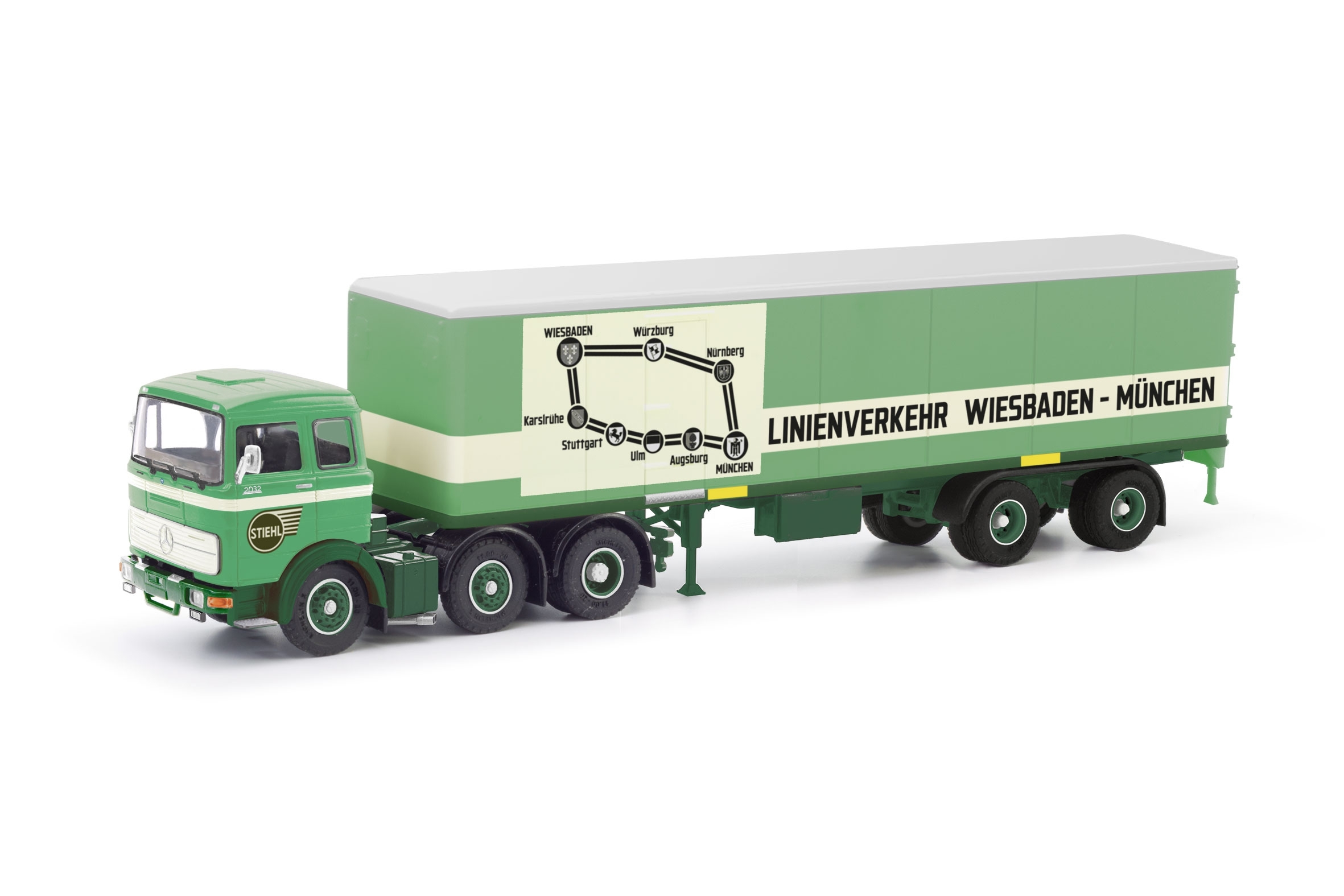 87MBS026468 - Herpa - Mercedes-Benz LPS 2032 with box semitrailer "Stiehl"