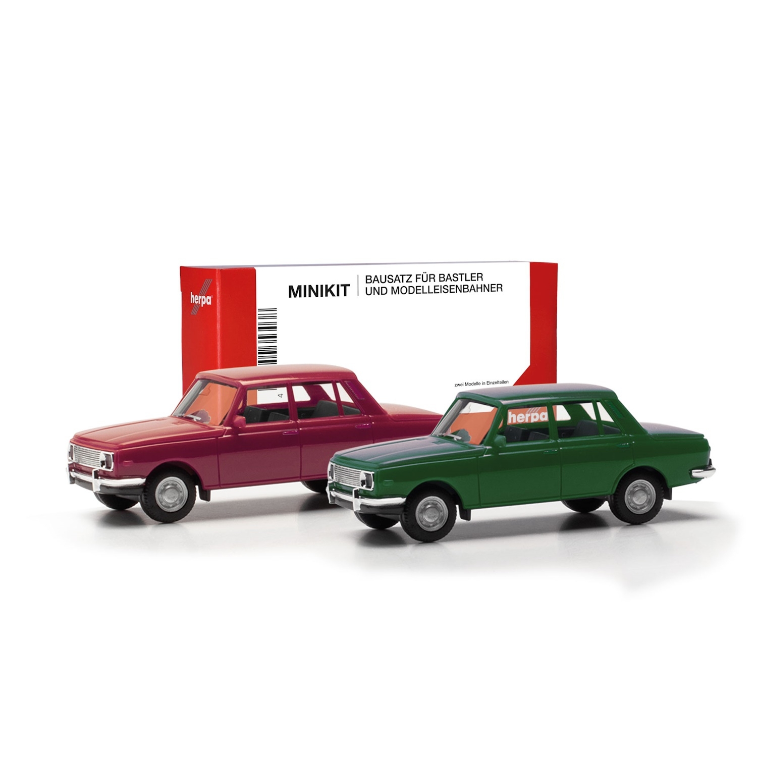 013918-002 - Herpa MiniKit - 2x Wartburg 353 `66 Limousine (carmine red + atlantic green)