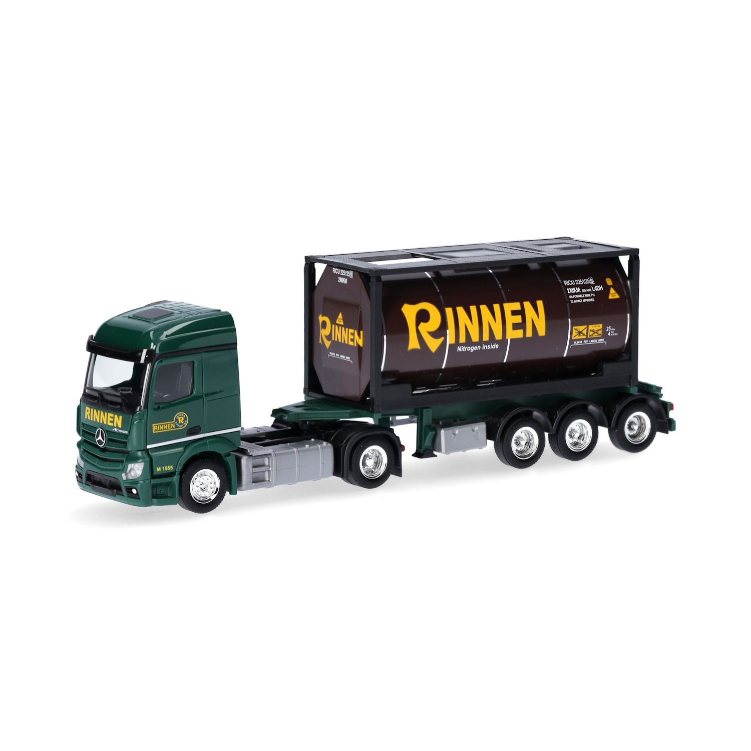 316637 - Herpa - Mercedes-Benz Actros StreamSpace 2,3 with tankcontainer on semitrailer "Rinnen"