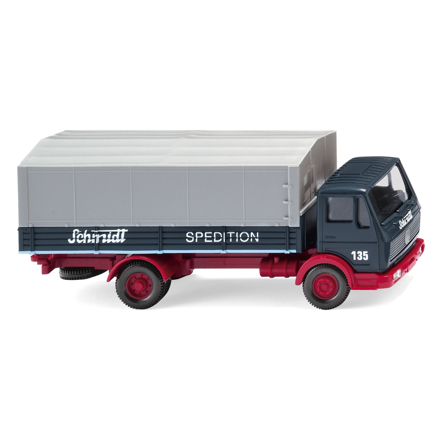 043703 - Wiking - Mercedes-Benz NG loadbed truck with tarp (1973-80) "Schmidt Gevelsberg"