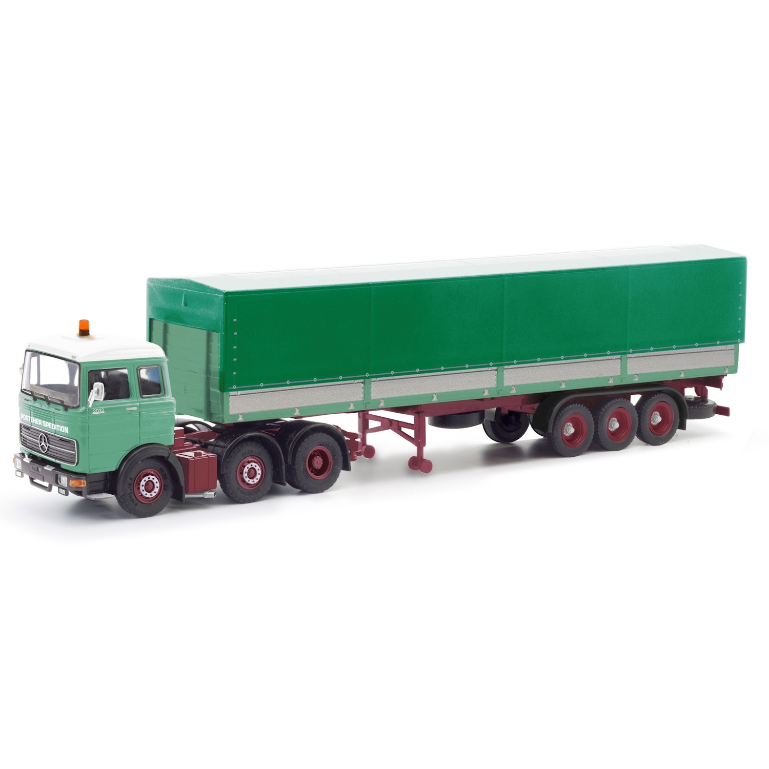 87MBS026338 - Herpa - Mercedes-Benz LPS 2032 with covered semitrailer "Posteher"