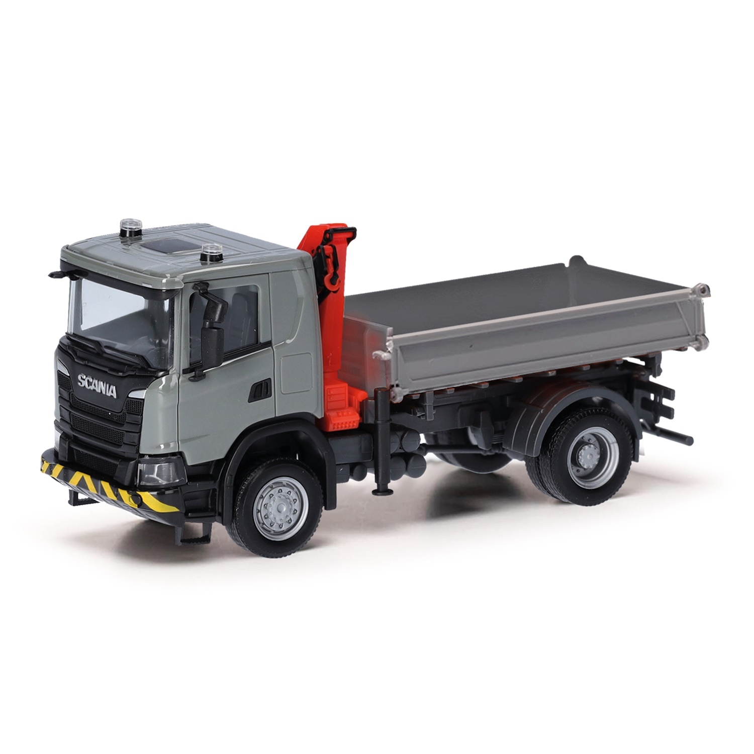 318051 - Herpa - Scania XT17  3-side tipper with crane, grey/yellow