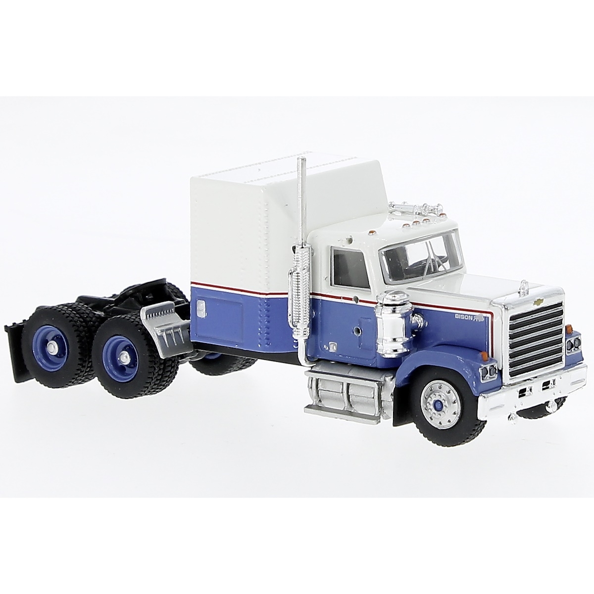 85781 - Brekina - Chevrolet Bison 3axle truck tractor `1980, white/blue