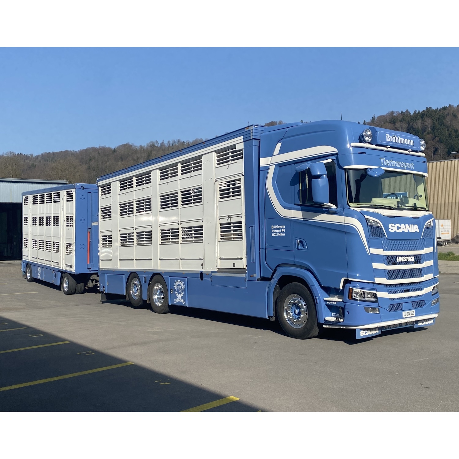 83127 - Tekno - Scania S Highline 3/2achs Tiertransport-Hängerzug - Brühlmann - CH