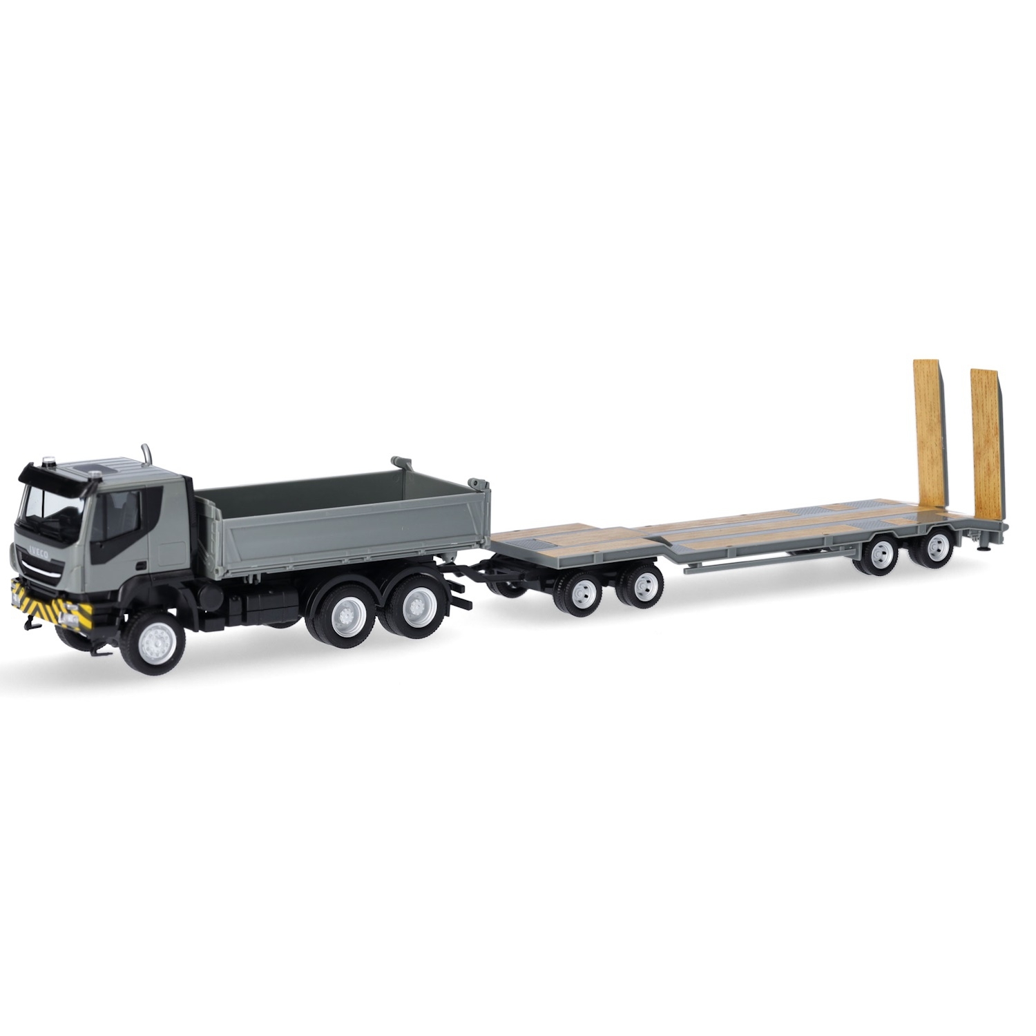 317184 - Herpa - Iveco Trakker 6x6 tipper with TU4 trailer, grey/yellow