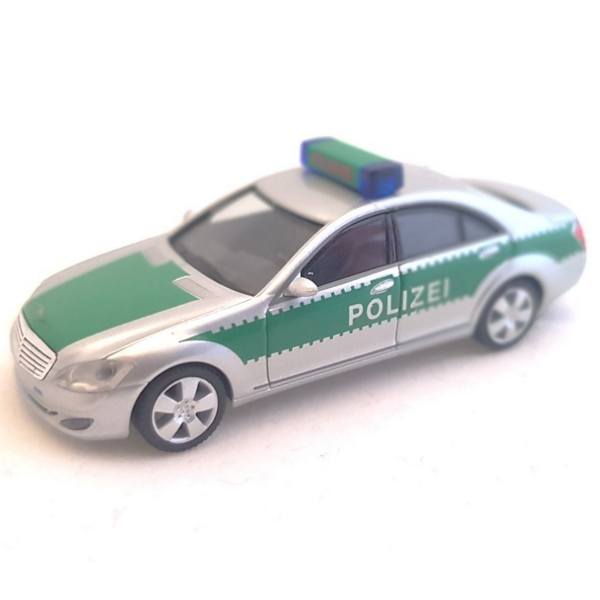 938266 - Herpa - Mercedes-Benz S-Klasse (W221) Werttransportbegleitung "Polizei Bayern" silber/grün