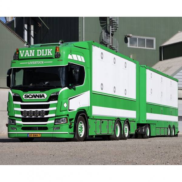 01-4094 - WSI - Scania R HL 6x2 Tiertransporter mit 3achs Anhänger - van Dijk Livestock - NL -