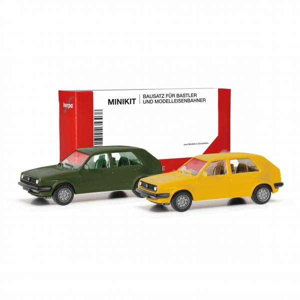 012195-010 - Herpa MiniKit - 2x Volkswagen VW Golf II 4türig (olivgrün / ginstergelb)