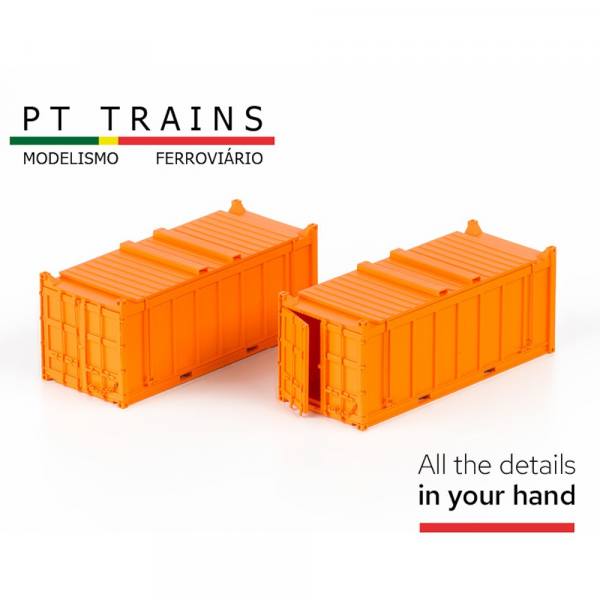 802802 - PT-Trains - 2er Set 20ft. Open Top Container mit Deckel, orange ohne Deko