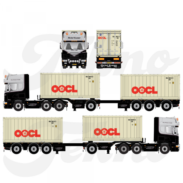 86656 - Tekno - Scania Topline mit Kombi-Containerauflieger - Michel Kramer / K-Line - NL