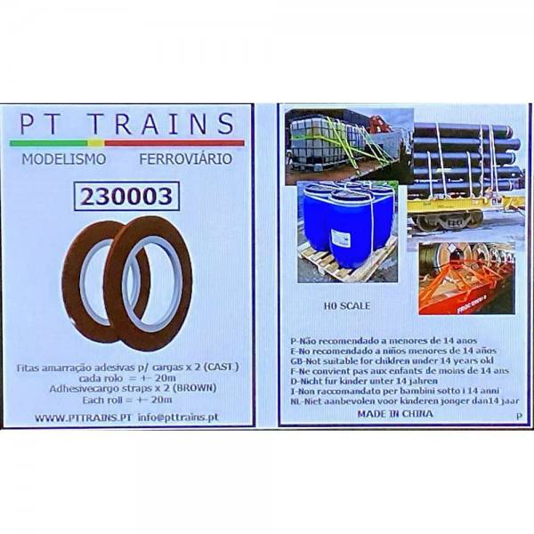 230003 - PT-Trains - Spanngurte selbstklebend, 0,8mm breit - 2 Rollen à 20m in braun