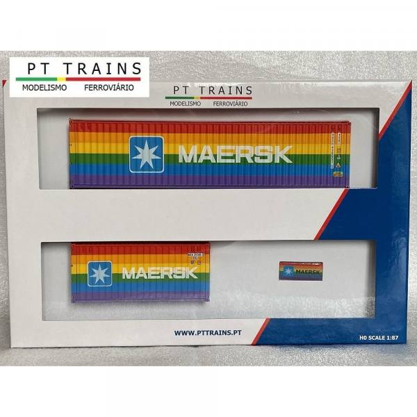190013 - PT-Trains - Maersk Regenbogen-Set (1x 20ft. + 1x 40ft. HC Container + 1 Anstecknadel)