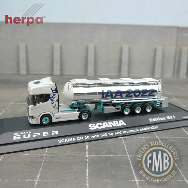 950909 - Herpa - Scania Super CR Highline  Chromtank-Sattelzug "IAA 2022" PC