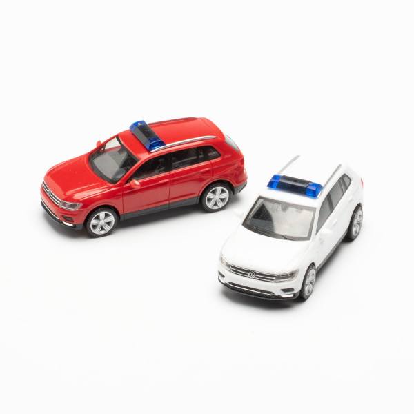 013109-002 - Herpa MiniKit - 2x VW Tiguan mit Warnbalken (weiß + rot)
