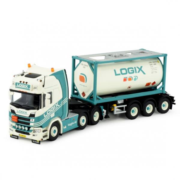 84915 - Tekno - Scania NGR 6x2 mit 3achs Chassi und 1 Tankcontainer - Logix - NL -